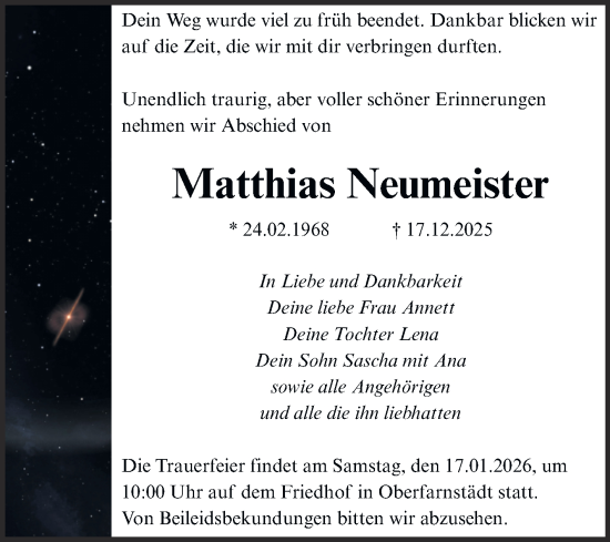 Traueranzeige von Matthias Neumeister von Trauerkombi Merseburg