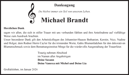 Traueranzeige von Michael Brandt von Volksstimme Oschersleben/Wanzleben
