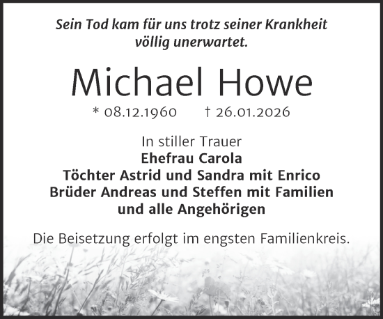Traueranzeige von Michael Howe von Trauerkombi Bernburg