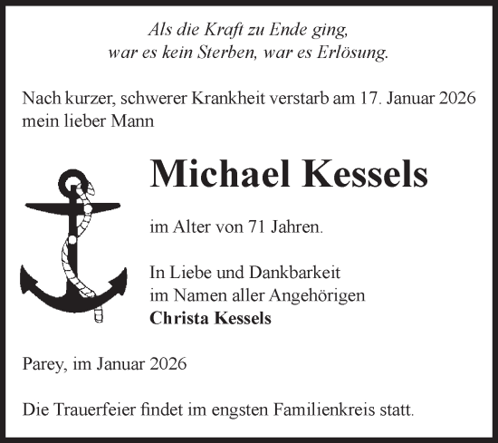 Traueranzeige von Michael Kessels von Volksstimme Burg/Genthin