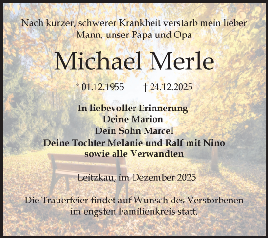 Traueranzeige von Michael Merle von Volksstimme Zerbst