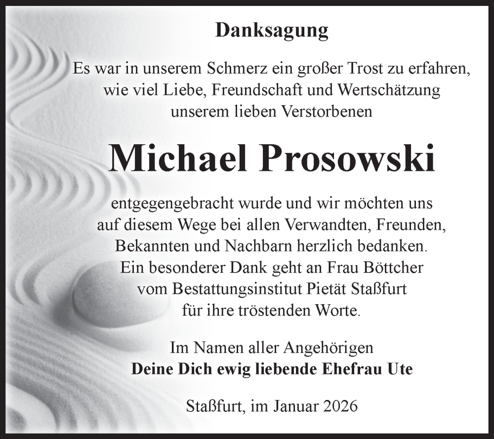  Traueranzeige für Michael Prosowski vom 24.01.2026 aus 