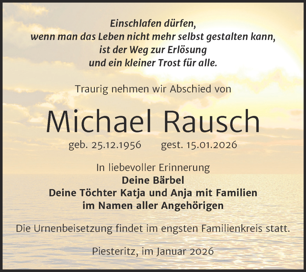  Traueranzeige für Michael Rausch vom 24.01.2026 aus Trauerkombi Wittenberg