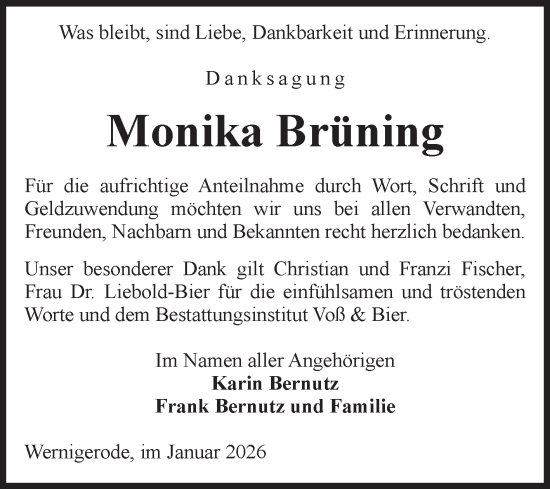 Traueranzeige von Monika Brüning von Volksstimme Wernigerode