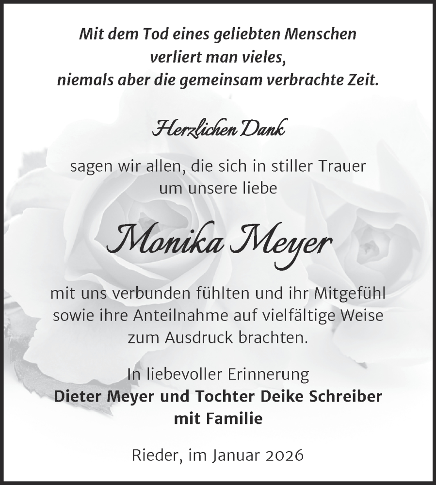  Traueranzeige für Monika Meyer vom 24.01.2026 aus Trauerkombi Quedlinburg