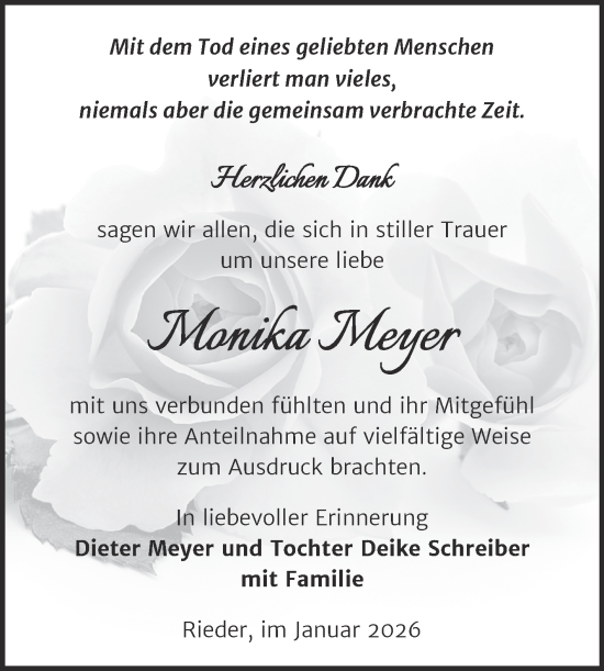 Traueranzeige von Monika Meyer von Trauerkombi Quedlinburg