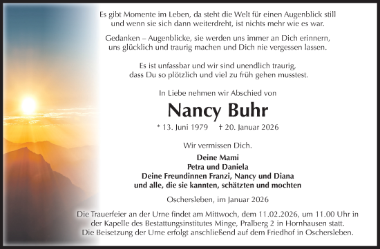 Traueranzeige von Nancy Buhr von Volksstimme Oschersleben/Wanzleben