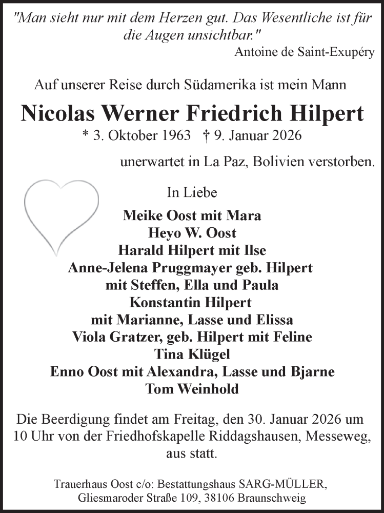  Traueranzeige für Nicolas Werner Friedrich Hilpert vom 24.01.2026 aus Volksstimme Magdeburg