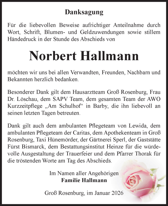 Traueranzeige von Norbert Hallmann von Volksstimme Schönebeck