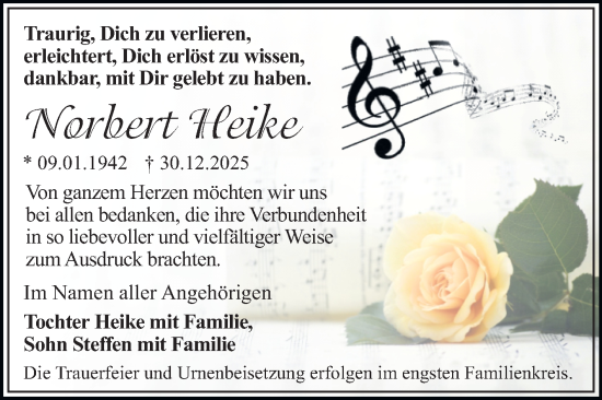 Traueranzeige von Norbert Heike von Trauerkombi Merseburg