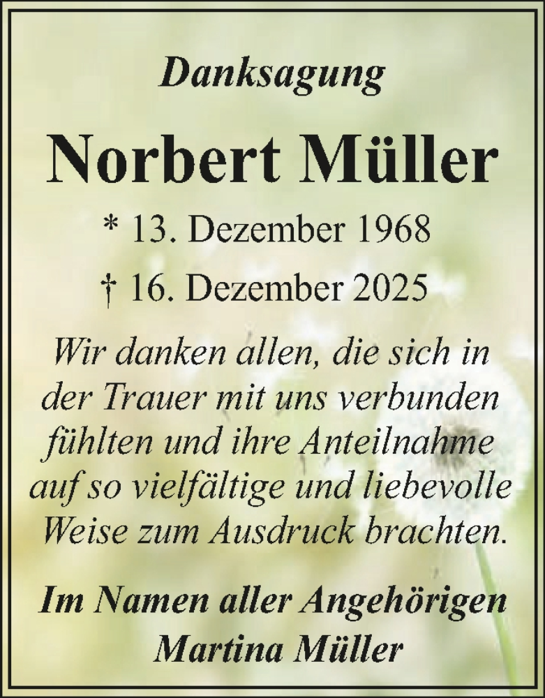  Traueranzeige für Norbert Müller vom 24.01.2026 aus Trauerkombi Dessau
