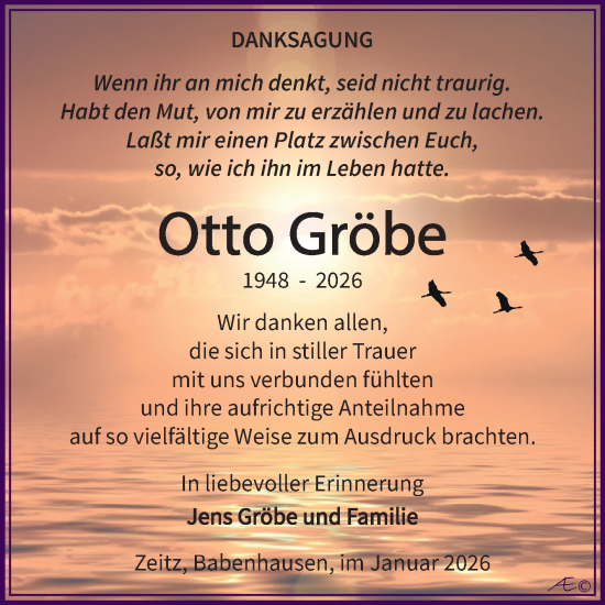 Traueranzeige von Otto Gröbe von Trauerkombi Zeitz