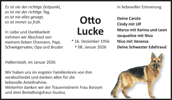 Traueranzeige von Otto Lucke von Volksstimme Halberstadt