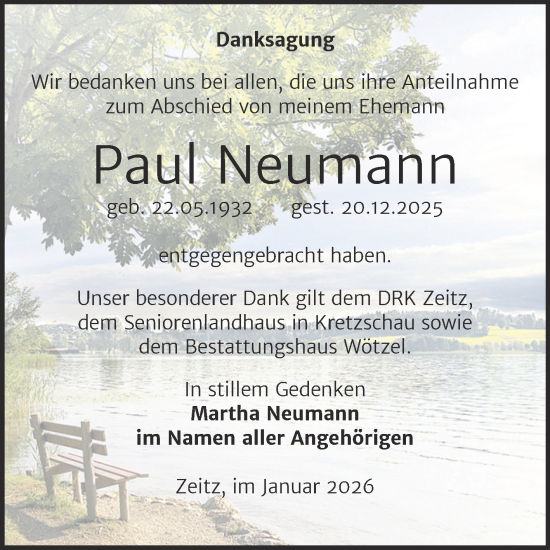 Traueranzeige von Paul Neumann von Trauerkombi Zeitz