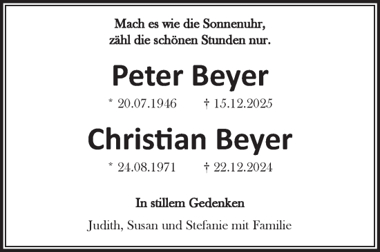Traueranzeige von Peter Beyer von Volksstimme Wernigerode