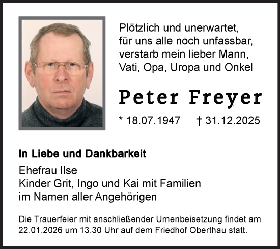 Traueranzeige von Peter Freyer von Trauerkombi Merseburg