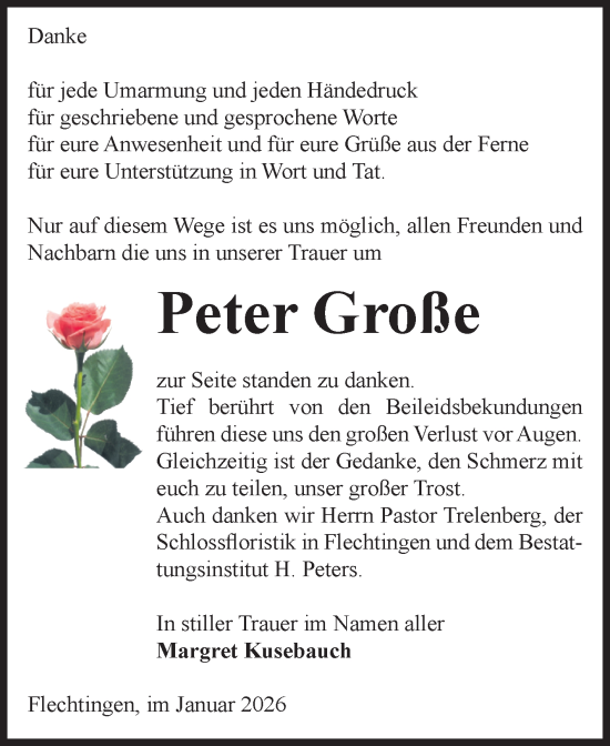 Traueranzeige von Peter Große von Volksstimme Magdeburg