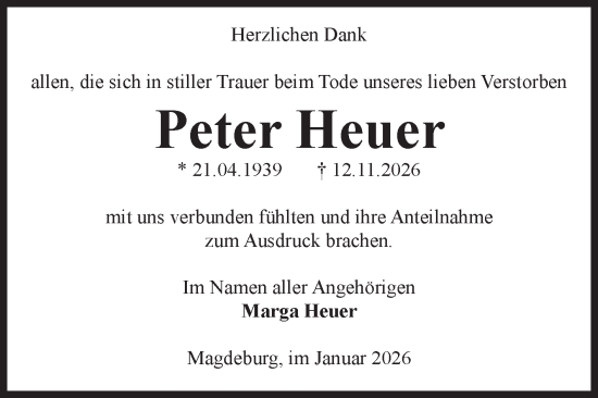 Traueranzeige von Peter Heuer von Volksstimme Magdeburg