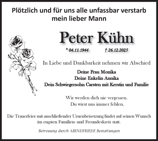 Traueranzeige von Peter Kühn von Volksstimme Haldensleben/Wolmirstedt