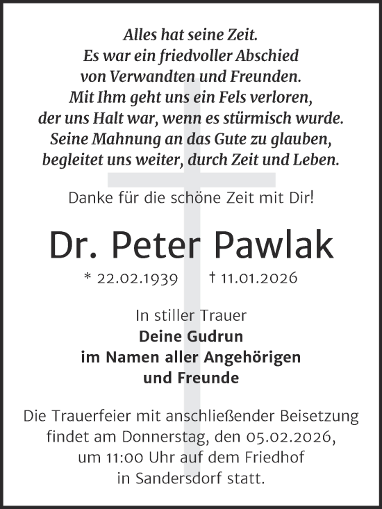 Traueranzeige von Peter Pawlak von Trauerkombi Bitterfeld