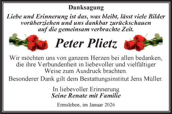 Traueranzeige von Peter Plietz von Trauerkombi Quedlinburg