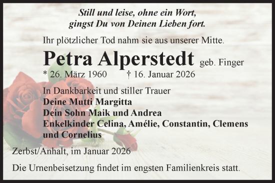 Traueranzeige von Petra Alperstedt von Volksstimme Zerbst