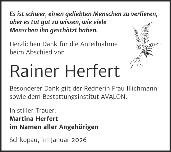 Traueranzeige von Rainer Herfert von Trauerkombi Merseburg
