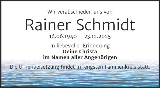 Traueranzeige von Rainer Schmidt von Trauerkombi Weißenfels
