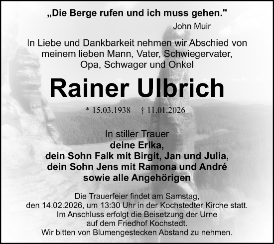 Traueranzeige von Rainer Ulbrich von Trauerkombi Dessau