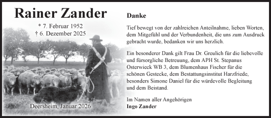 Traueranzeige von Rainer Zander von Volksstimme Halberstadt