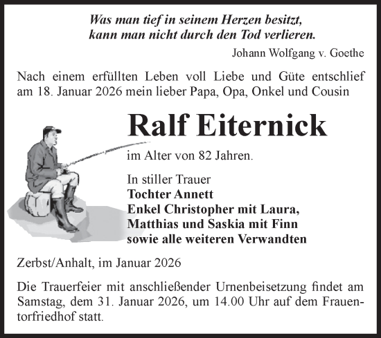 Traueranzeige von Ralf Eiternick von Volksstimme Zerbst