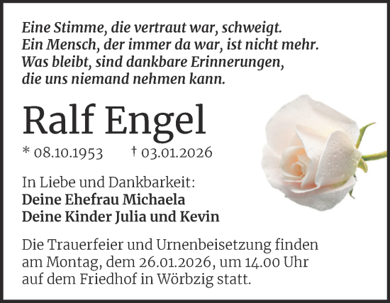 Traueranzeige von Ralf Engel von Trauerkombi Köthen