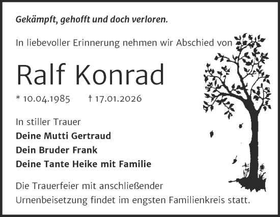 Traueranzeige von Ralf Konrad von Trauerkombi Wittenberg