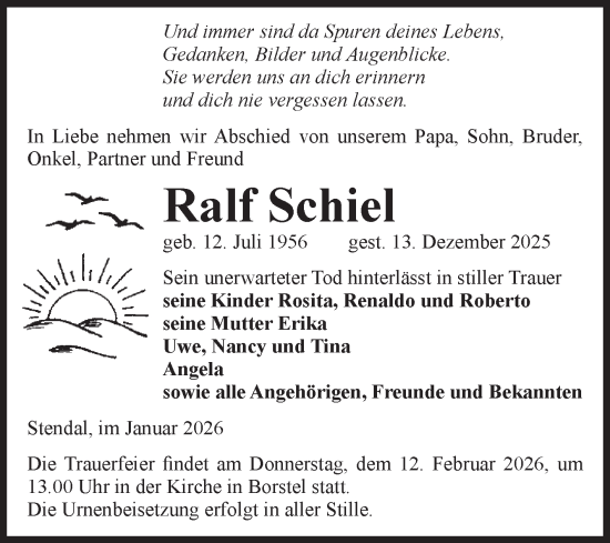 Traueranzeige von Ralf Schiel von Volksstimme Altmark Ost