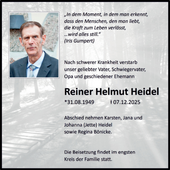 Traueranzeige von Reiner Helmut Heidel von Trauerkombi Dessau