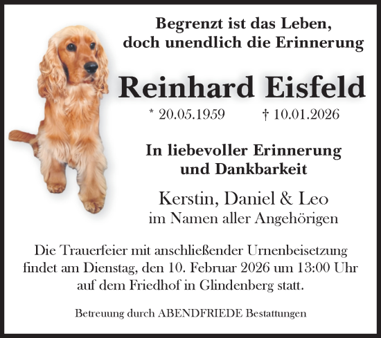 Traueranzeige von Reinhard Eisfeld von Volksstimme Oschersleben/Wanzleben
