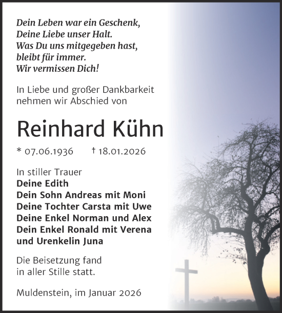 Traueranzeige von Reinhard Kühn von Trauerkombi Bitterfeld