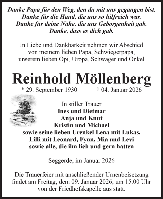 Traueranzeige von Reinhold Möllenberg von Volksstimme Haldensleben/Wolmirstedt