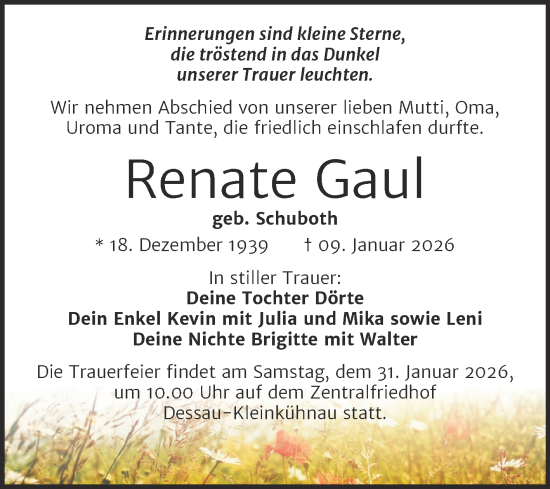 Traueranzeige von Renate Gaul von Trauerkombi Dessau