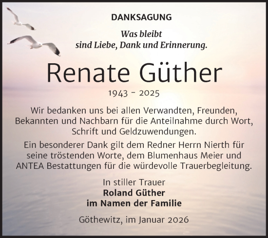 Traueranzeige von Renate Güther von Trauerkombi Weißenfels