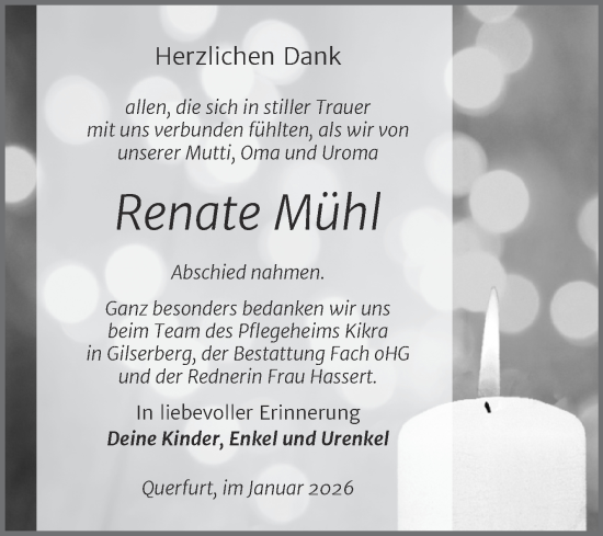 Traueranzeige von Renate Mühl von Trauerkombi Merseburg