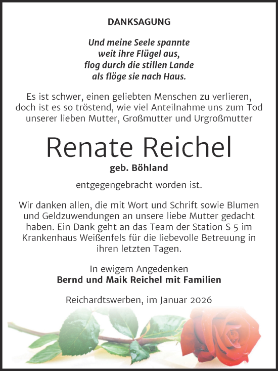Traueranzeige von Renate Reichel von Trauerkombi Weißenfels