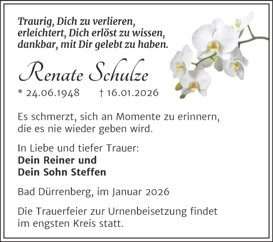Traueranzeige von Renate Schulze von Trauerkombi Merseburg