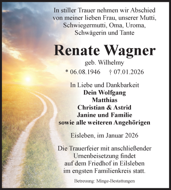 Traueranzeige von Renate Wagner von Volksstimme Oschersleben/Wanzleben