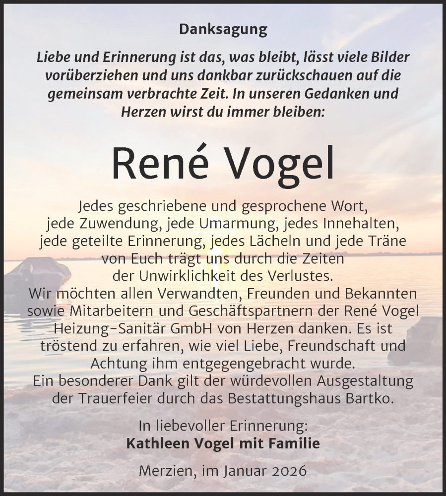  Traueranzeige für René Vogel vom 24.01.2026 aus Trauerkombi Köthen