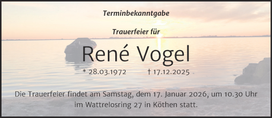 Traueranzeige von René Vogel von Trauerkombi Köthen