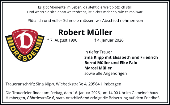 Traueranzeige von Robert Müller von Volksstimme Altmark West