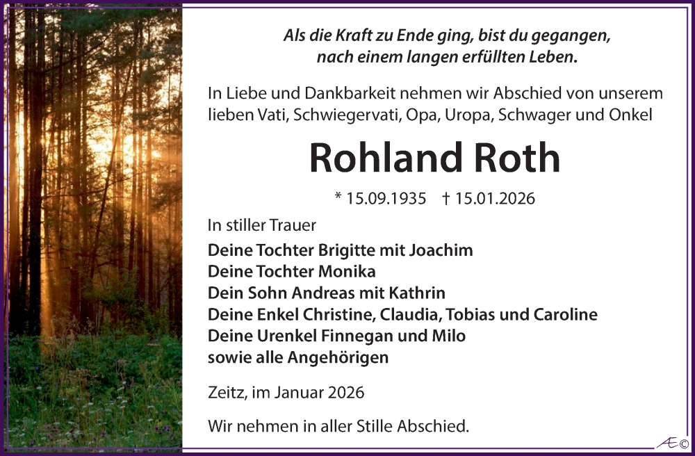  Traueranzeige für Rohland Roth vom 24.01.2026 aus Trauerkombi Zeitz