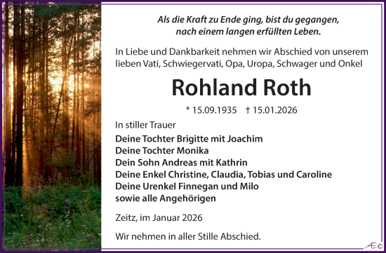Traueranzeige von Rohland Roth von Trauerkombi Zeitz