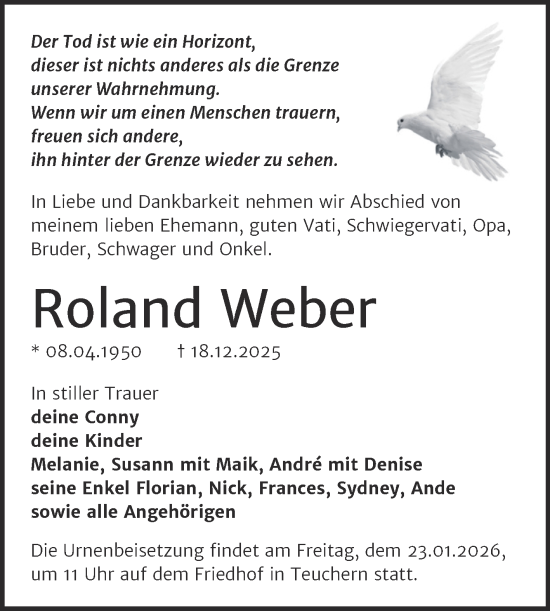 Traueranzeige von Roland Weber von Trauerkombi Weißenfels
